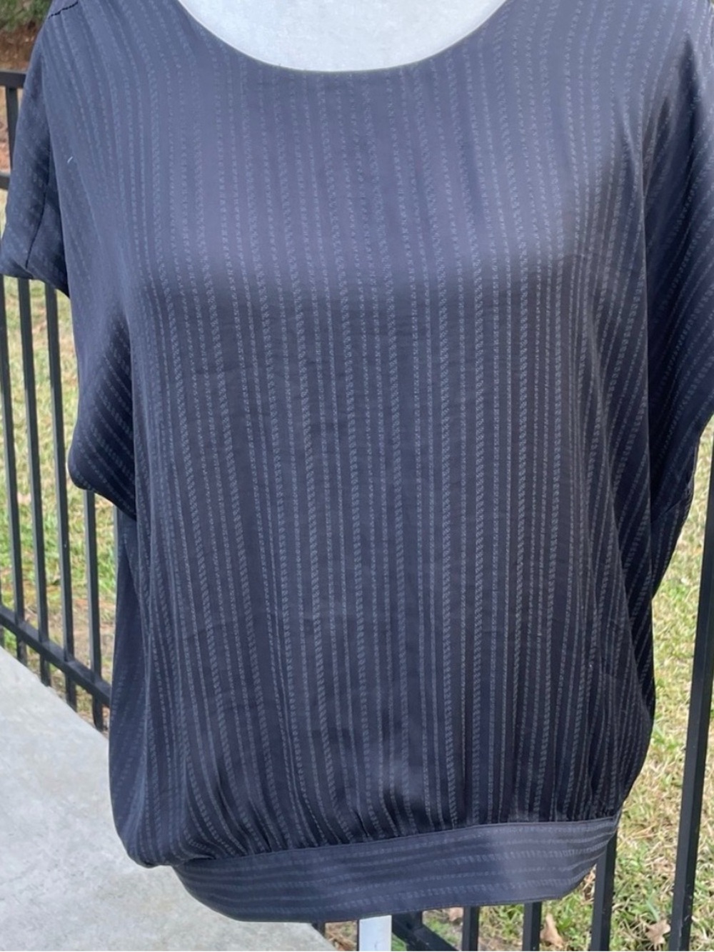 Anthropologie Black Pinstripe Scoop-Neck Short Sleeve Blouse